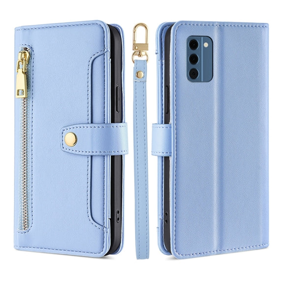 For Nokia C300 4G US Edition Lite Sheep Texture Cross-body Zipper Wallet Leather Phone Case(Blue)