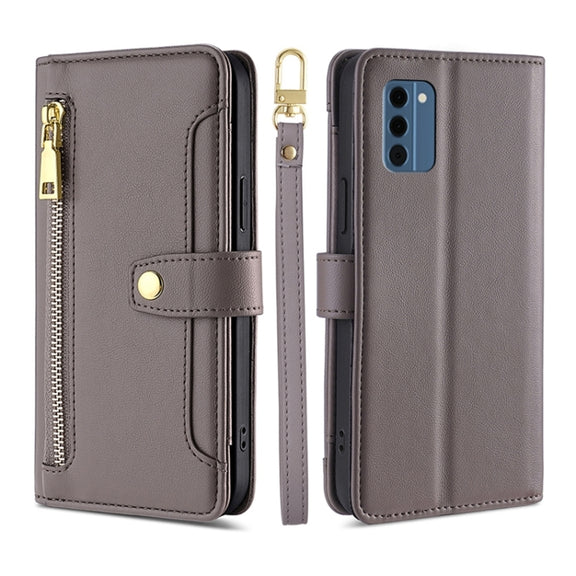For Nokia C300 4G US Edition Lite Sheep Texture Cross-body Zipper Wallet Leather Phone Case(Grey)