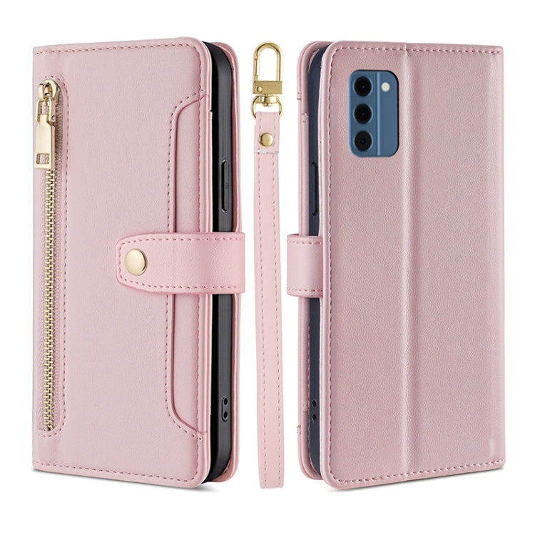 For Nokia C300 4G US Edition Lite Sheep Texture Cross-body Zipper Wallet Leather Phone Case(Pink) - Nokia Cases by PMC TechLife | Online Shopping South Africa | PMC TechLife | Buy Now Pay Later Mobicred