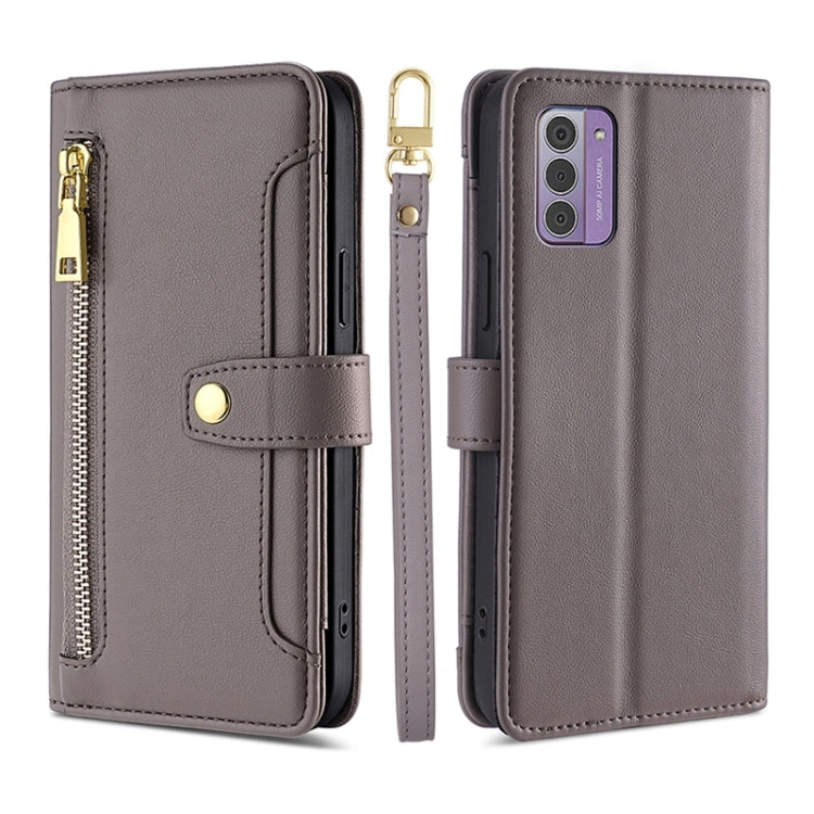 For Nokia G42 5G Lite Sheep Texture Cross-body Zipper Wallet Leather Phone Case(Grey) - Nokia Cases by PMC TechLife | Online Shopping South Africa | PMC TechLife | Buy Now Pay Later Mobicred