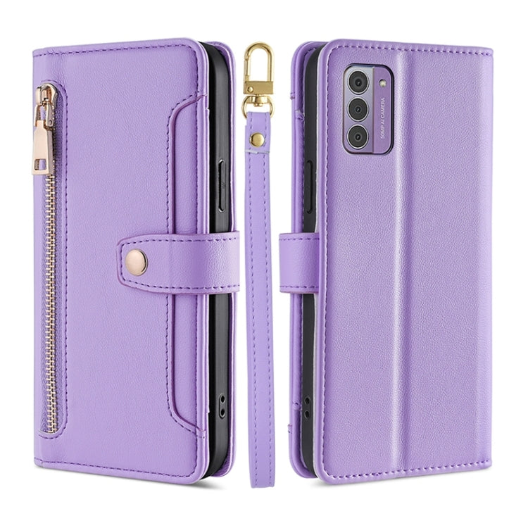 For Nokia G42 5G Lite Sheep Texture Cross-body Zipper Wallet Leather Phone Case(Purple) - Nokia Cases by PMC TechLife | Online Shopping South Africa | PMC TechLife | Buy Now Pay Later Mobicred