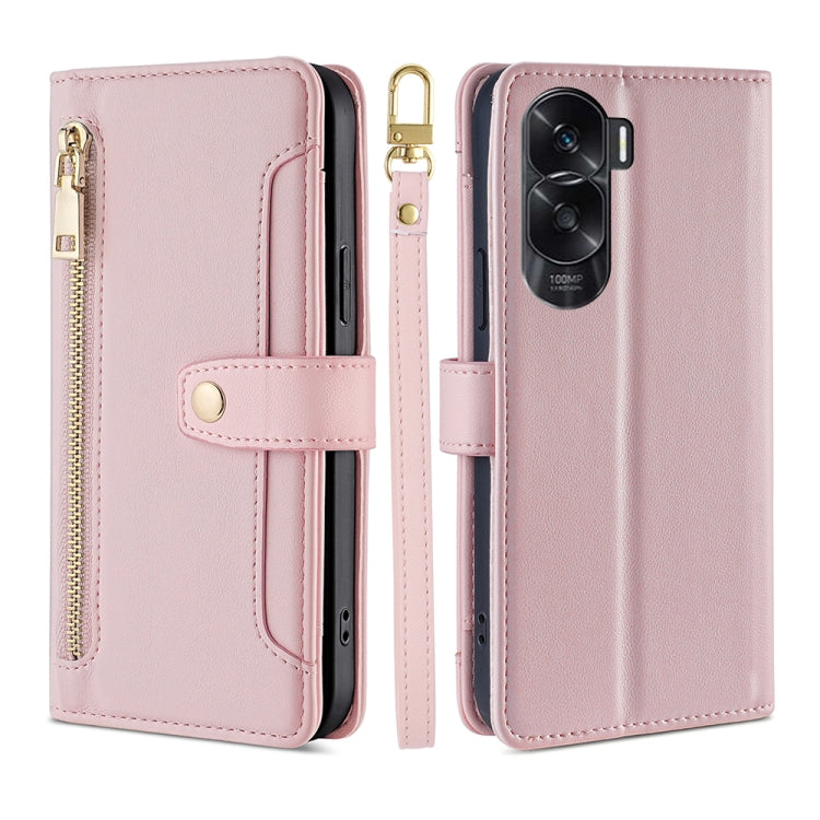 For Honor X50i 5G / 9 Lite Sheep Texture Cross-body Zipper Wallet Leather Phone Case(Pink) - Honor Cases by PMC TechLife | Online Shopping South Africa | PMC TechLife | Buy Now Pay Later Mobicred