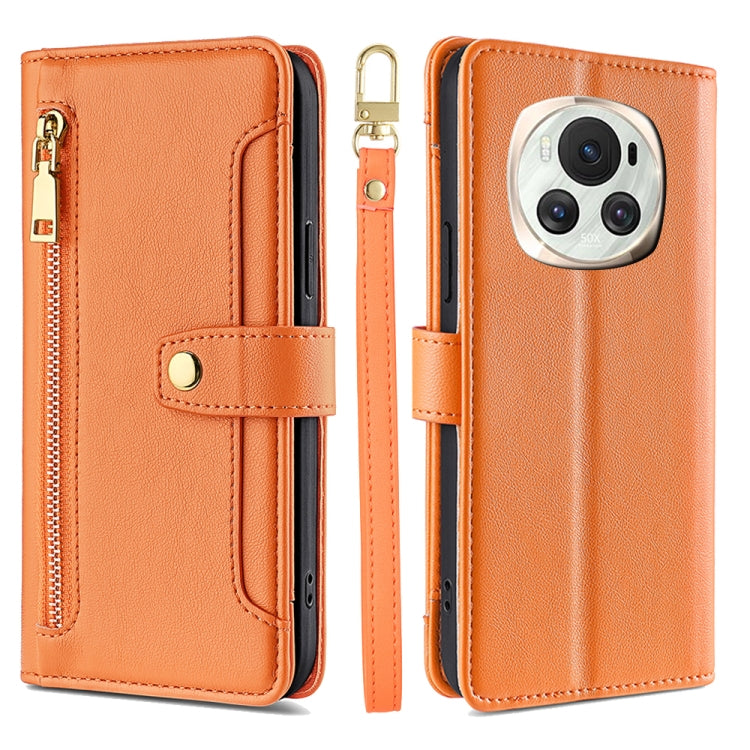 For Honor Magic6 5G Sheep Texture Cross-body Zipper Wallet Leather Phone Case(Orange) - Honor Cases by PMC TechLife | Online Shopping South Africa | PMC TechLife | Buy Now Pay Later Mobicred