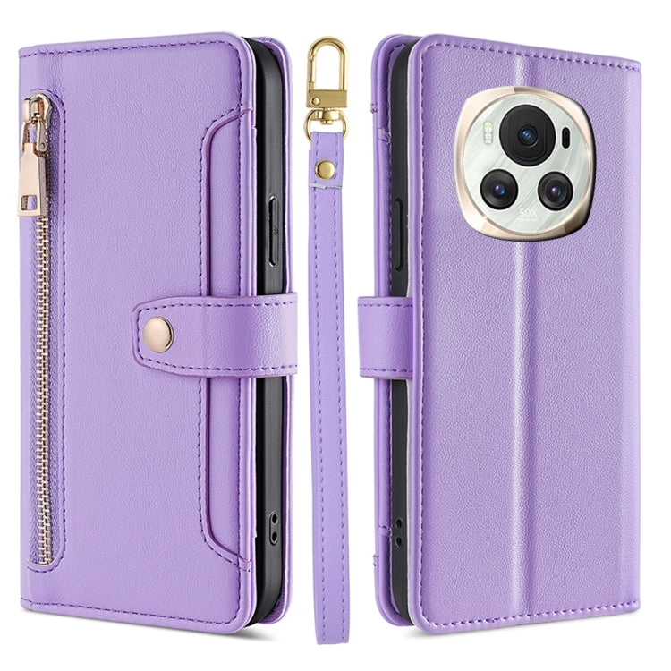 For Honor Magic6 5G Sheep Texture Cross-body Zipper Wallet Leather Phone Case(Purple) - Honor Cases by PMC TechLife | Online Shopping South Africa | PMC TechLife | Buy Now Pay Later Mobicred