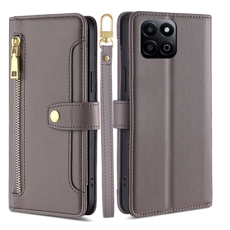 For Honor Play 60 Plus Sheep Texture Cross-body Zipper Wallet Leather Phone Case(Grey) - Honor Cases by PMC TechLife | Online Shopping South Africa | PMC TechLife | Buy Now Pay Later Mobicred