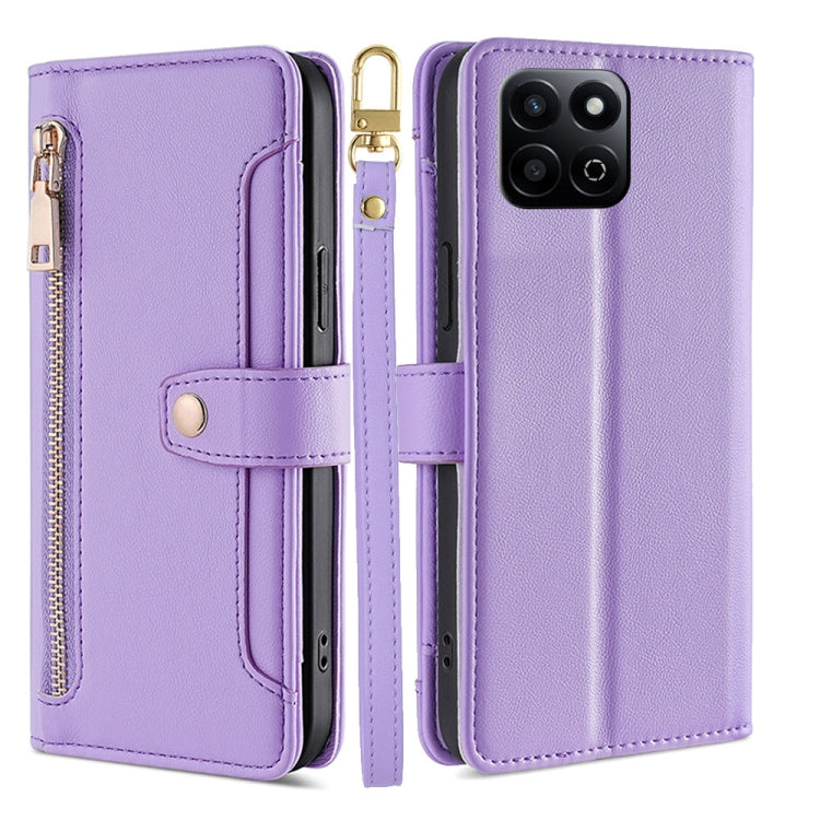 For Honor Play 60 Plus Sheep Texture Cross-body Zipper Wallet Leather Phone Case(Purple) - Honor Cases by PMC TechLife | Online Shopping South Africa | PMC TechLife | Buy Now Pay Later Mobicred