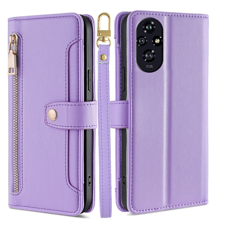 For Honor 200 5G Sheep Texture Cross-body Zipper Wallet Leather Phone Case(Purple) - Honor Cases by PMC TechLife | Online Shopping South Africa | PMC TechLife | Buy Now Pay Later Mobicred