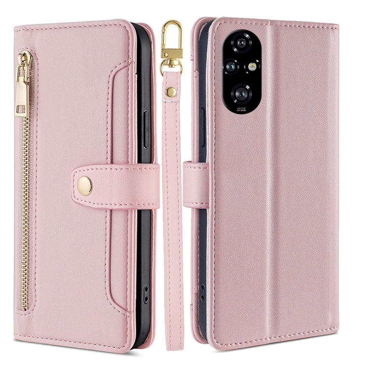For Honor 200 Pro 5G Sheep Texture Cross-body Zipper Wallet Leather Phone Case(Pink) - Honor Cases by PMC TechLife | Online Shopping South Africa | PMC TechLife | Buy Now Pay Later Mobicred