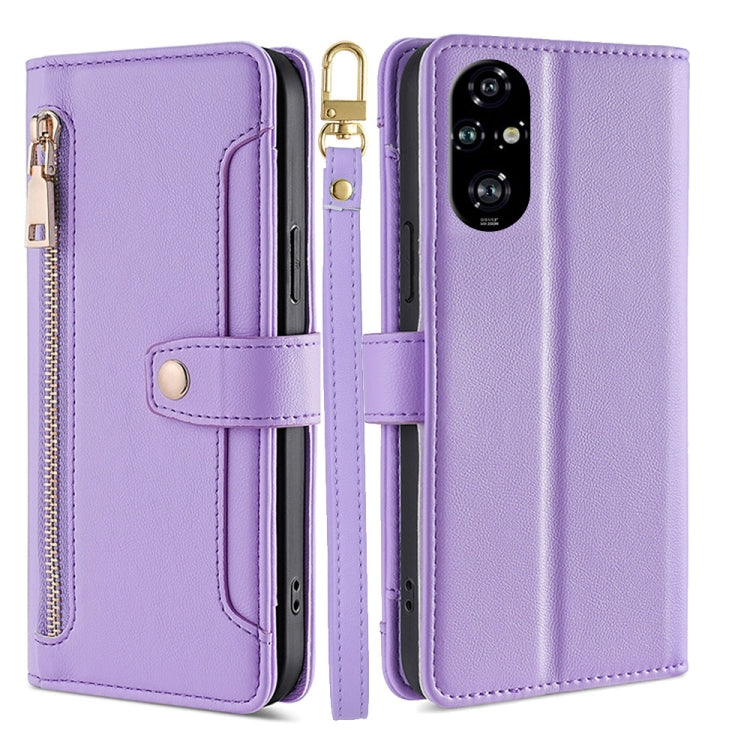 For Honor 200 Pro 5G Sheep Texture Cross-body Zipper Wallet Leather Phone Case(Purple) - Honor Cases by PMC TechLife | Online Shopping South Africa | PMC TechLife | Buy Now Pay Later Mobicred