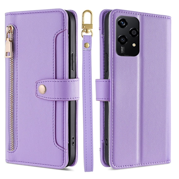 For Honor 200 Lite 5G Global Sheep Texture Cross-body Zipper Wallet Leather Phone Case(Purple)