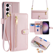 For Samsung Galaxy S24 5G Sheep Texture Cross-body Zipper Wallet Leather Phone Case(Pink)