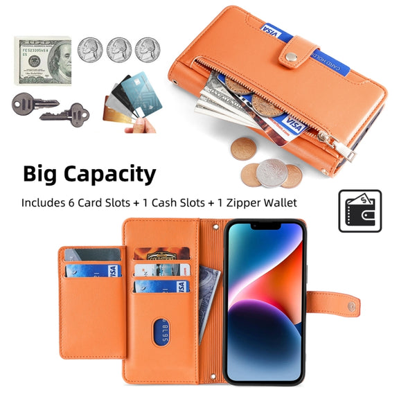 For Samsung Galaxy S24+ 5G Sheep Texture Cross-body Zipper Wallet Leather Phone Case(Orange)