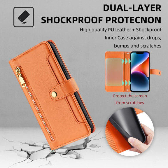 For Samsung Galaxy S24+ 5G Sheep Texture Cross-body Zipper Wallet Leather Phone Case(Orange)