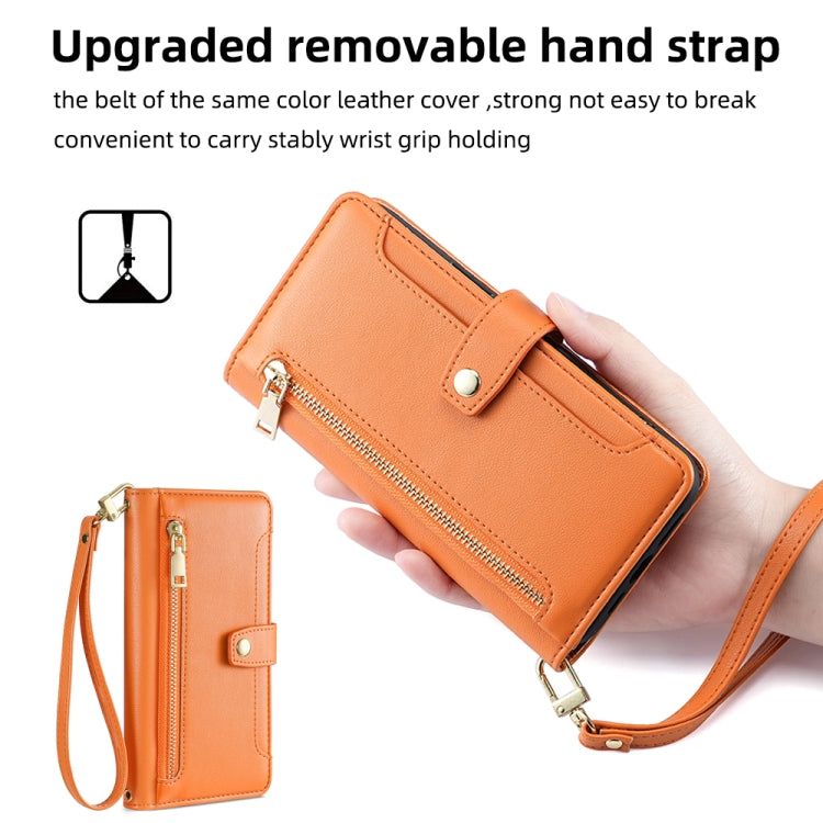For Samsung Galaxy S24+ 5G Sheep Texture Cross-body Zipper Wallet Leather Phone Case(Orange)