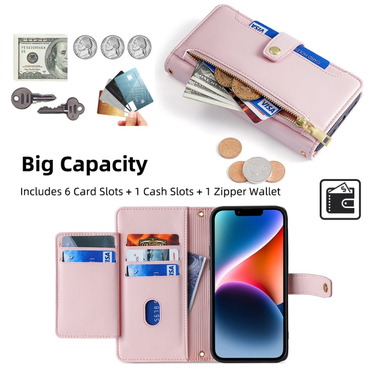 For Samsung Galaxy S24+ 5G Sheep Texture Cross-body Zipper Wallet Leather Phone Case(Pink)