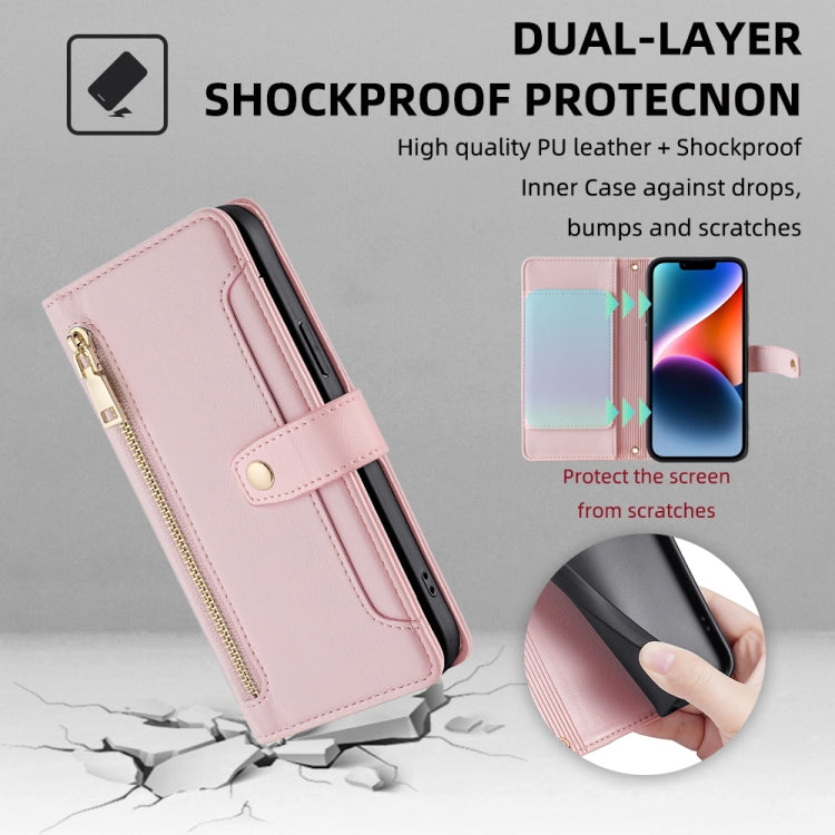 For Samsung Galaxy S24+ 5G Sheep Texture Cross-body Zipper Wallet Leather Phone Case(Pink)