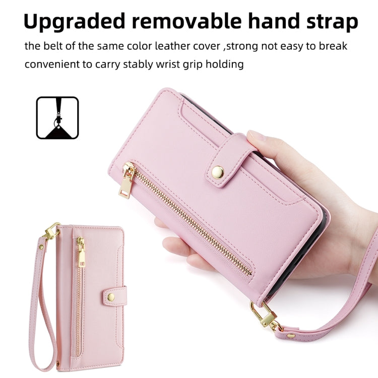 For Samsung Galaxy S24+ 5G Sheep Texture Cross-body Zipper Wallet Leather Phone Case(Pink)