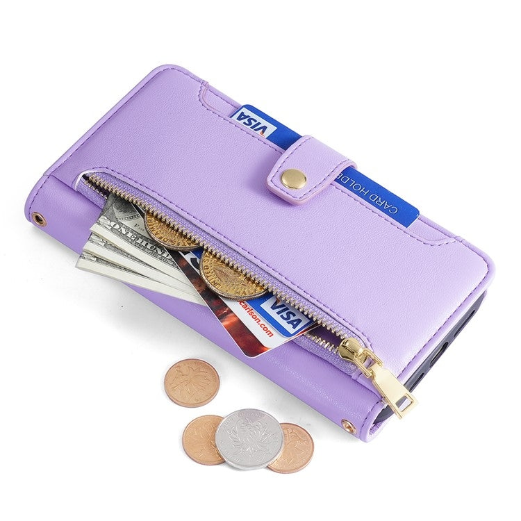 For Samsung Galaxy S24 Ultra 5G Sheep Texture Cross-body Zipper Wallet Leather Phone Case(Purple)