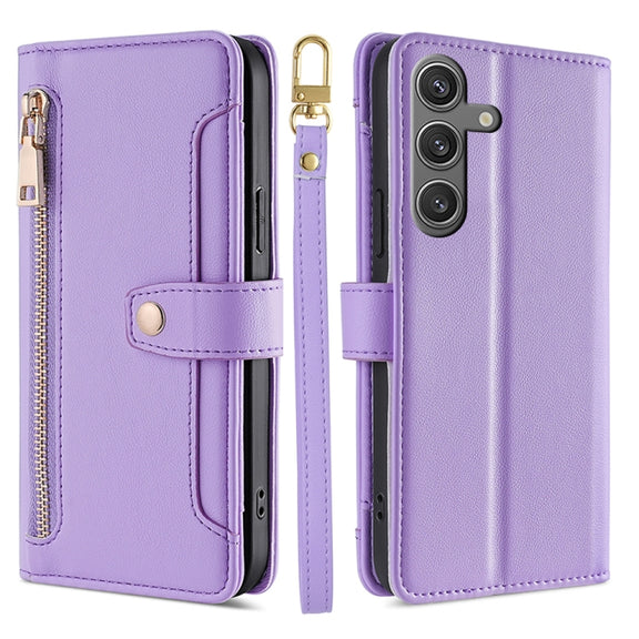 For Samsung Galaxy S24 Ultra 5G Sheep Texture Cross-body Zipper Wallet Leather Phone Case(Purple)