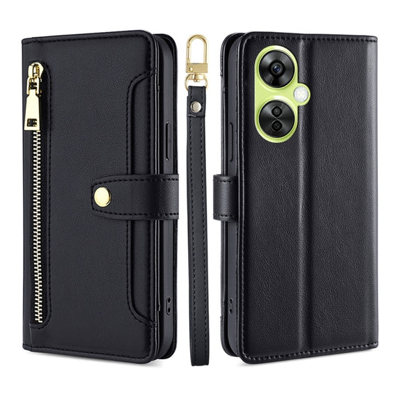 For OnePlus Nord CE 3 Lite 5G Sheep Texture Cross-body Zipper Wallet Leather Phone Case(Black)