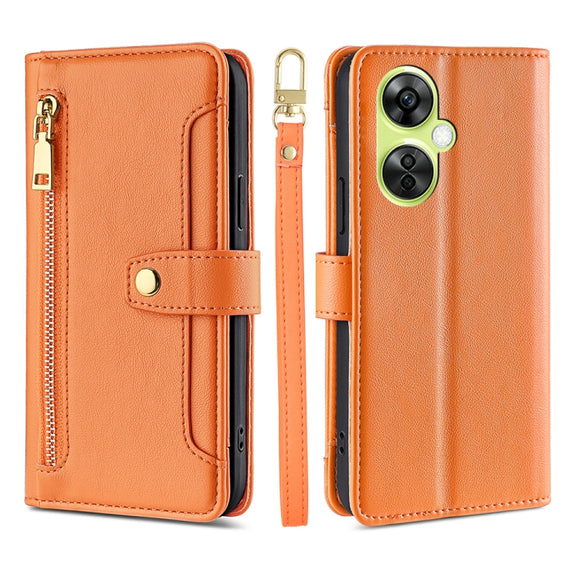 For OnePlus Nord CE 3 Lite 5G Sheep Texture Cross-body Zipper Wallet Leather Phone Case(Orange)