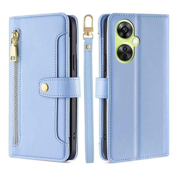 For OnePlus Nord CE 3 Lite 5G Sheep Texture Cross-body Zipper Wallet Leather Phone Case(Blue)