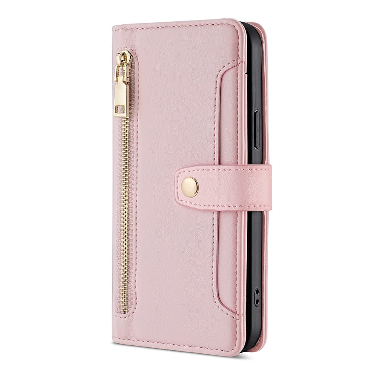 For OnePlus Nord CE 3 Lite 5G Sheep Texture Cross-body Zipper Wallet Leather Phone Case(Pink) - OnePlus Cases by PMC TechLife | Online Shopping South Africa | PMC TechLife | Buy Now Pay Later Mobicred