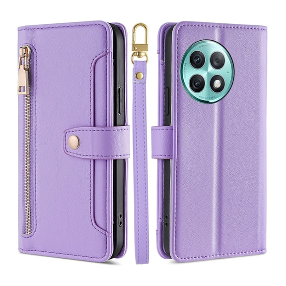 For OnePlus Ace 2 Pro Sheep Texture Cross-body Zipper Wallet Leather Phone Case(Purple)