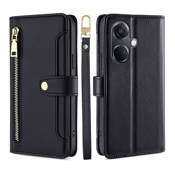 For OnePlus Nord CE3 5G Sheep Texture Cross-body Zipper Wallet Leather Phone Case(Black)