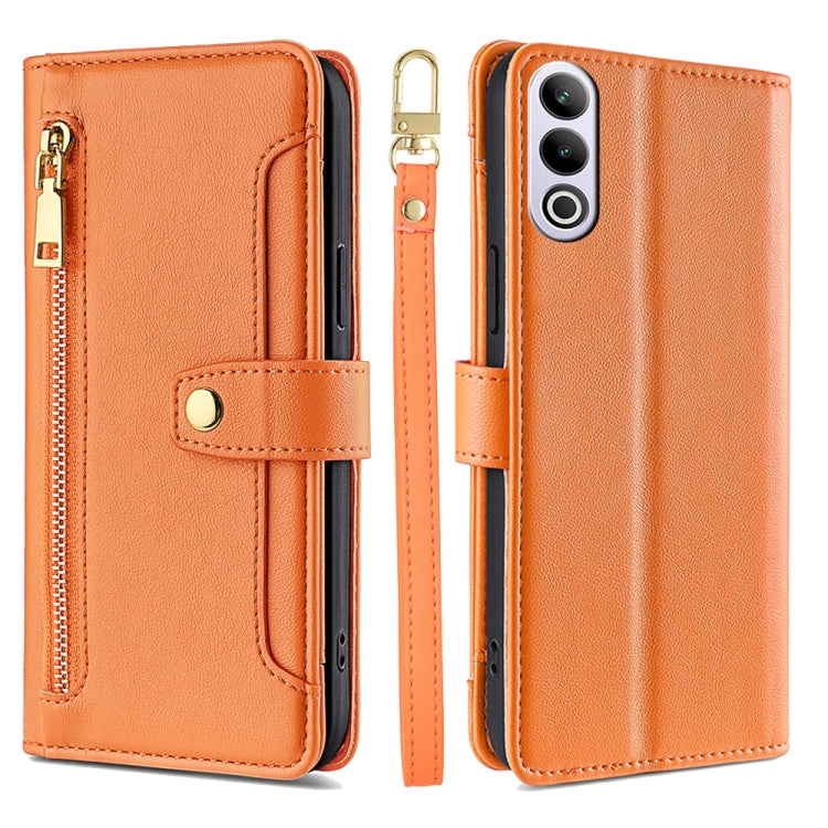 For OnePlus Ace 3V 5G Sheep Texture Cross-body Zipper Wallet Leather Phone Case(Orange) - OnePlus Cases by PMC TechLife | Online Shopping South Africa | PMC TechLife | Buy Now Pay Later Mobicred
