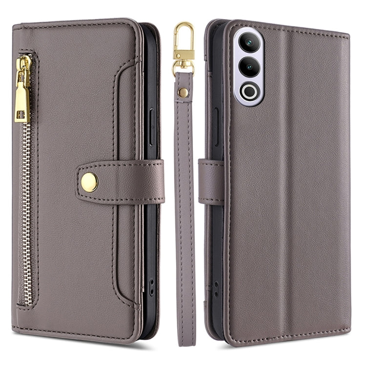 For OnePlus Ace 3V 5G Sheep Texture Cross-body Zipper Wallet Leather Phone Case(Grey) - OnePlus Cases by PMC TechLife | Online Shopping South Africa | PMC TechLife | Buy Now Pay Later Mobicred