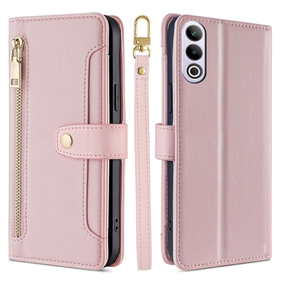 For OnePlus Ace 3V 5G Sheep Texture Cross-body Zipper Wallet Leather Phone Case(Pink)
