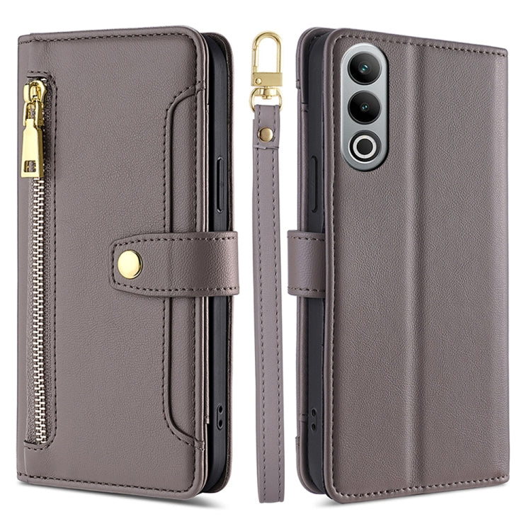 For OnePlus Nord CE4 Sheep Texture Cross-body Zipper Wallet Leather Phone Case(Grey) - OnePlus Cases by PMC TechLife | Online Shopping South Africa | PMC TechLife | Buy Now Pay Later Mobicred