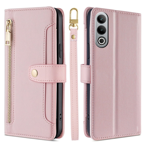For OnePlus Nord CE4 Sheep Texture Cross-body Zipper Wallet Leather Phone Case(Pink)