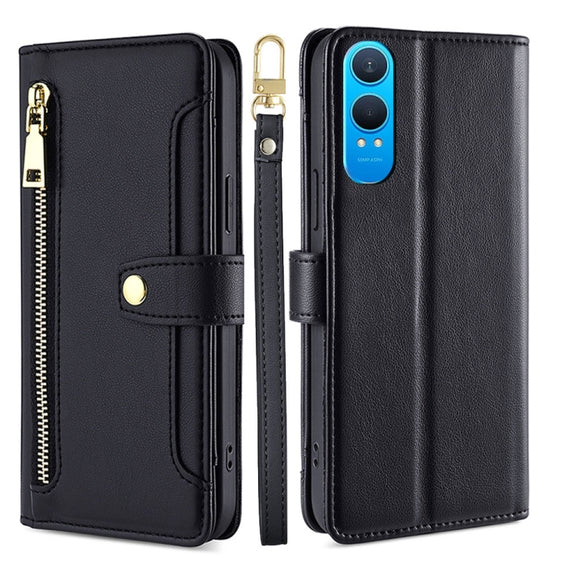 For OnePlus Nord CE 4 Lite 5G Sheep Texture Cross-body Zipper Wallet Leather Phone Case(Black)