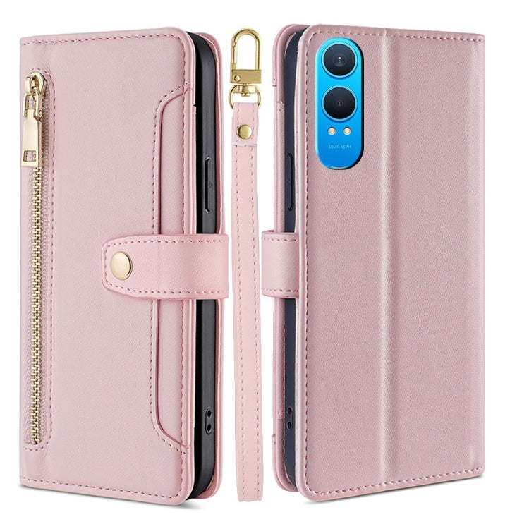 For OnePlus Nord CE 4 Lite 5G Sheep Texture Cross-body Zipper Wallet Leather Phone Case(Pink) - OnePlus Cases by PMC TechLife | Online Shopping South Africa | PMC TechLife | Buy Now Pay Later Mobicred