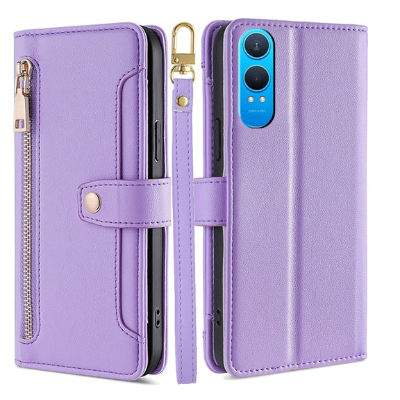 For OnePlus Nord CE 4 Lite 5G Sheep Texture Cross-body Zipper Wallet Leather Phone Case(Purple)