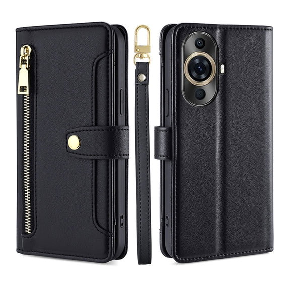 For Huawei nova 11 Pro 4G / 11 Ultra 4G Sheep Texture Cross-body Zipper Wallet Leather Phone Case(Black)