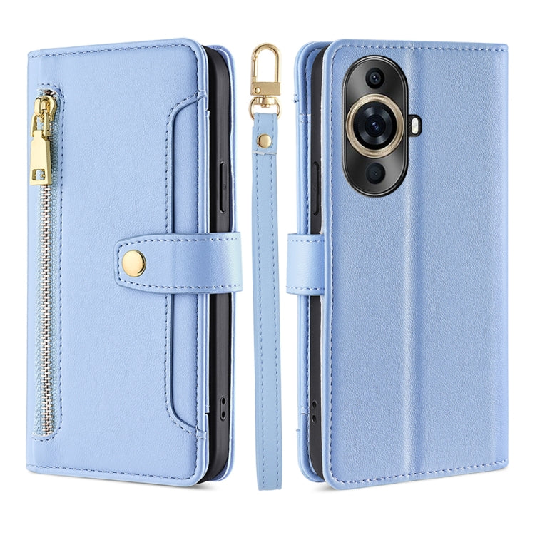 For Huawei nova 11 Pro 4G / 11 Ultra 4G Sheep Texture Cross-body Zipper Wallet Leather Phone Case(Blue) - Huawei Cases by PMC TechLife | Online Shopping South Africa | PMC TechLife | Buy Now Pay Later Mobicred