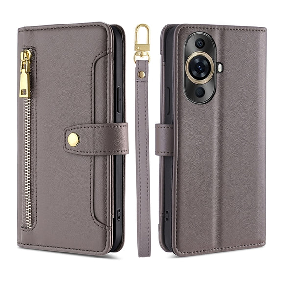 For Huawei nova 11 Pro 4G / 11 Ultra 4G Sheep Texture Cross-body Zipper Wallet Leather Phone Case(Grey)