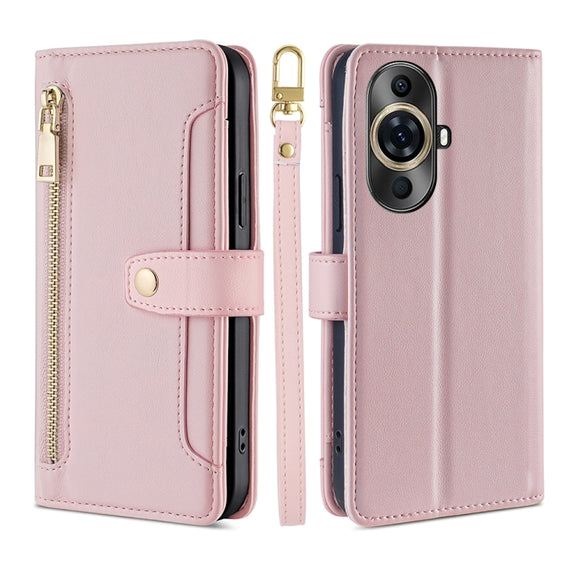 For Huawei nova 11 Pro 4G / 11 Ultra 4G Sheep Texture Cross-body Zipper Wallet Leather Phone Case(Pink)