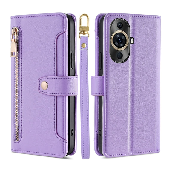 For Huawei nova 11 Pro 4G / 11 Ultra 4G Sheep Texture Cross-body Zipper Wallet Leather Phone Case(Purple)