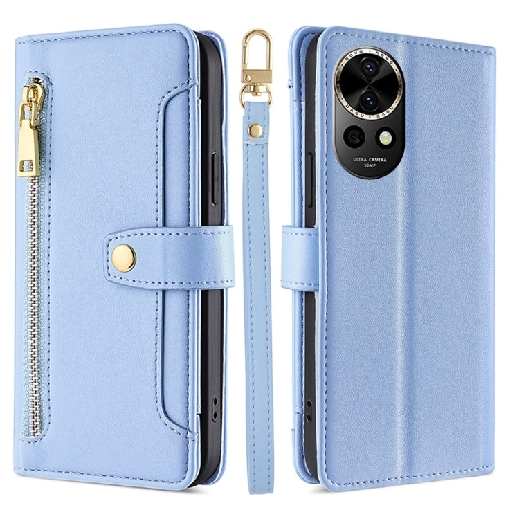 For Huawei nova 12 5G Sheep Texture Cross-body Zipper Wallet Leather Phone Case(Blue) - Huawei Cases by PMC TechLife | Online Shopping South Africa | PMC TechLife | Buy Now Pay Later Mobicred