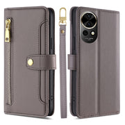 For Huawei nova 12 5G Sheep Texture Cross-body Zipper Wallet Leather Phone Case(Grey)