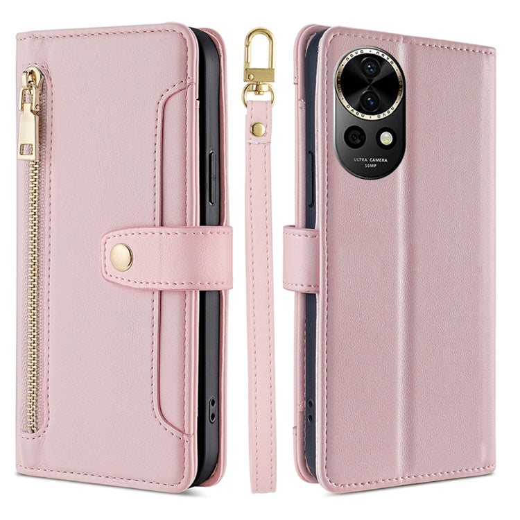 For Huawei nova 12 5G Sheep Texture Cross-body Zipper Wallet Leather Phone Case(Pink) - Huawei Cases by PMC TechLife | Online Shopping South Africa | PMC TechLife | Buy Now Pay Later Mobicred
