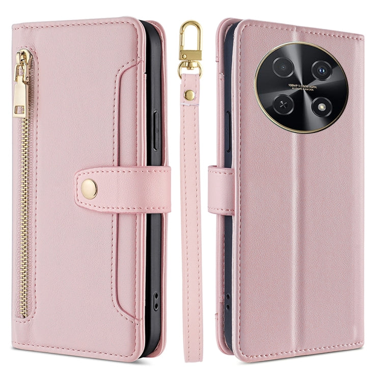 For Huawei nova 12i 4G Sheep Texture Cross-body Zipper Wallet Leather Phone Case(Pink) - Huawei Cases by PMC TechLife | Online Shopping South Africa | PMC TechLife | Buy Now Pay Later Mobicred
