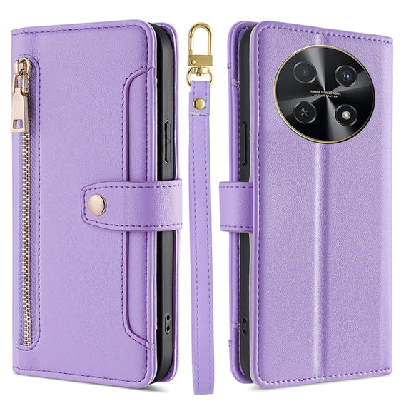 For Huawei nova 12i 4G Sheep Texture Cross-body Zipper Wallet Leather Phone Case(Purple)