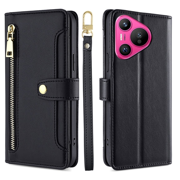 For Huawei Pura 70 5G Sheep Texture Cross-body Zipper Wallet Leather Phone Case(Black)