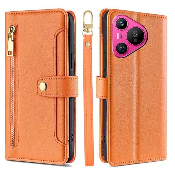 For Huawei Pura 70 5G Sheep Texture Cross-body Zipper Wallet Leather Phone Case(Orange)