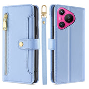 For Huawei Pura 70 5G Sheep Texture Cross-body Zipper Wallet Leather Phone Case(Blue)